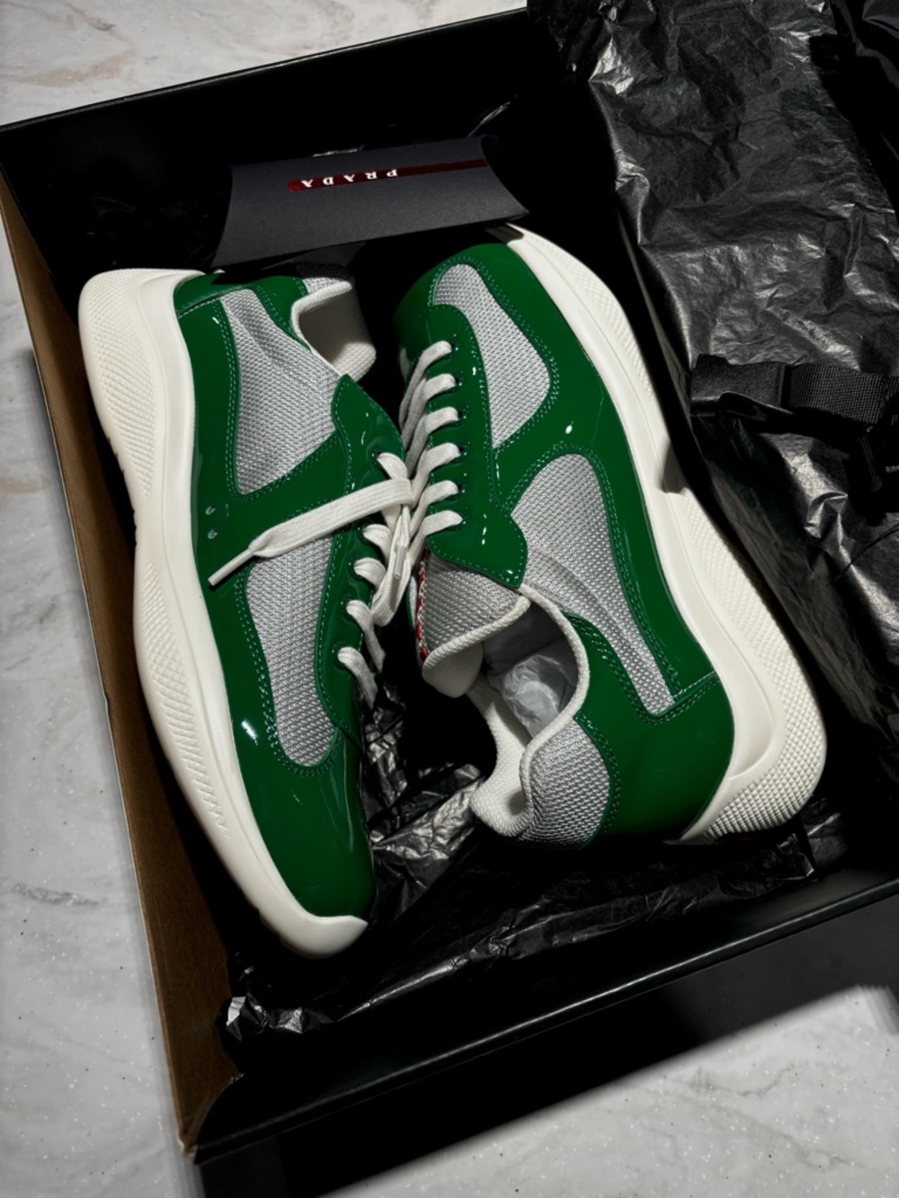 Prada Green and White Men's Low-Top Sneakers